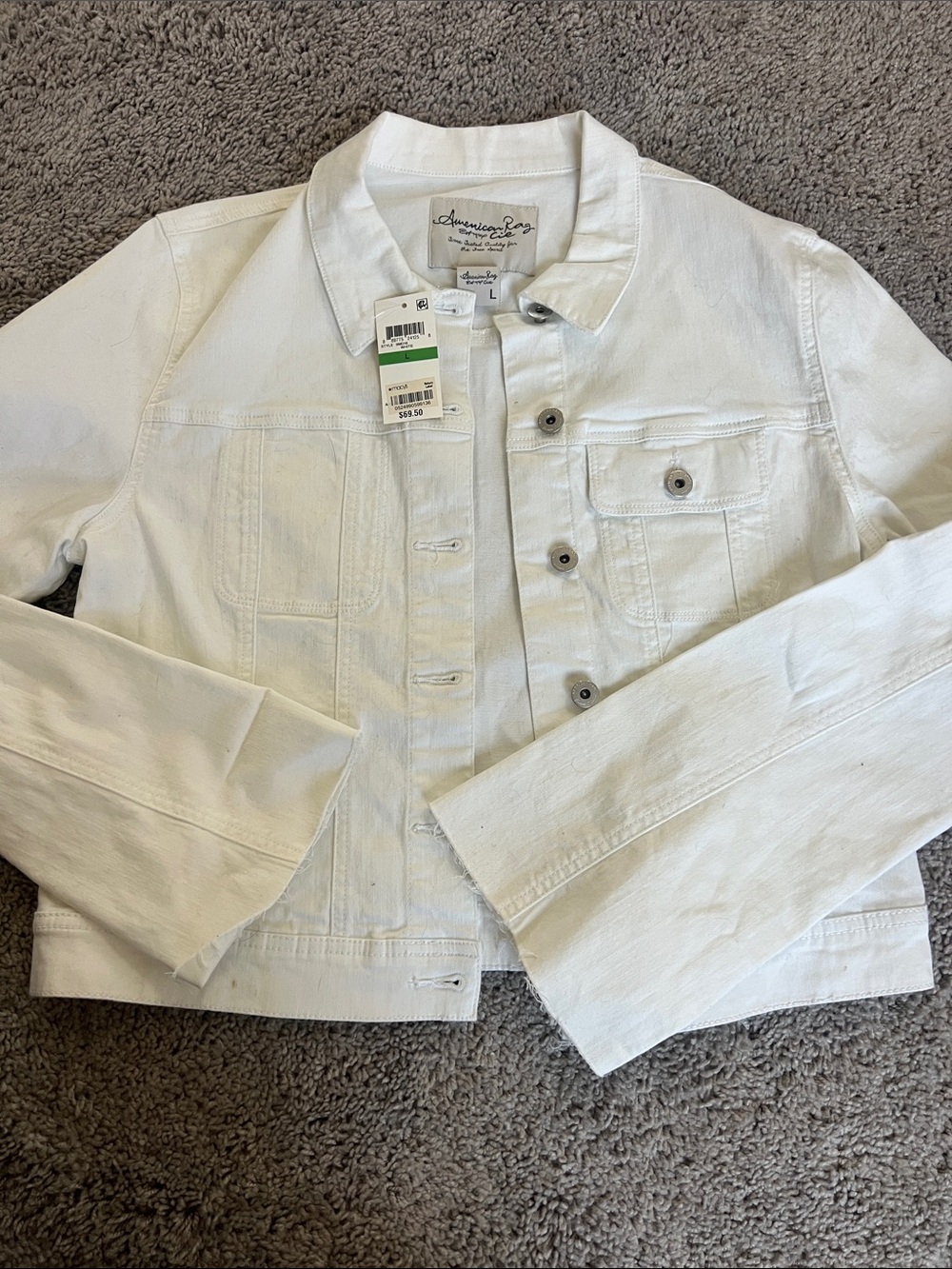 American Rag White Denim Jacket with Button-Front